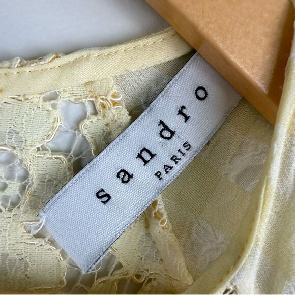 Sandro Paris Light Yellow Gingham Lace Top Sandro Size 2 US Medium - Picture 5 of 8